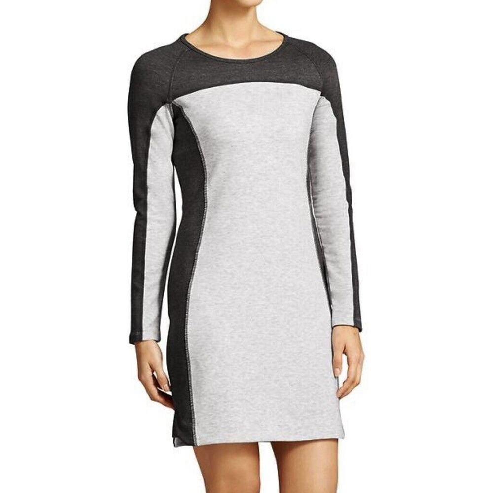 Athleta Omega Bodycon Dress Size M Gray & Black Long Sleeve Colorblock Jersey